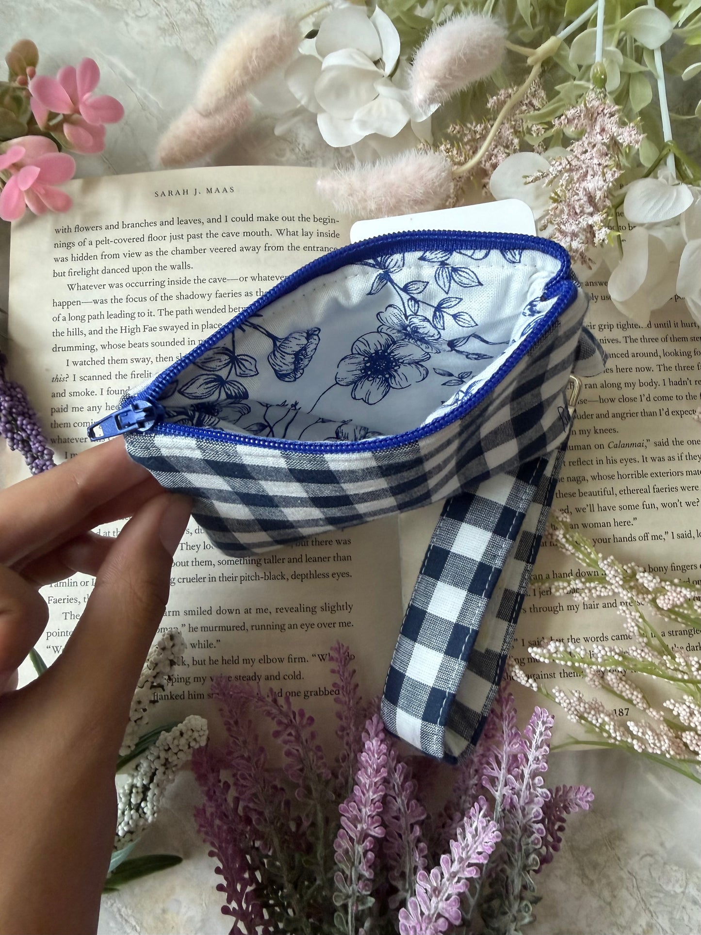 Wristlet & Pouch Set- Blue Gingham