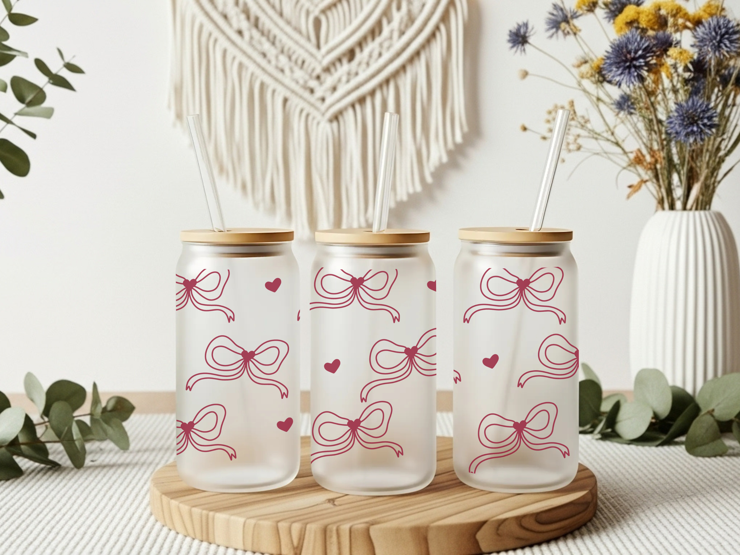 Frosted Glass Cup- Big Bows Mini Hearts