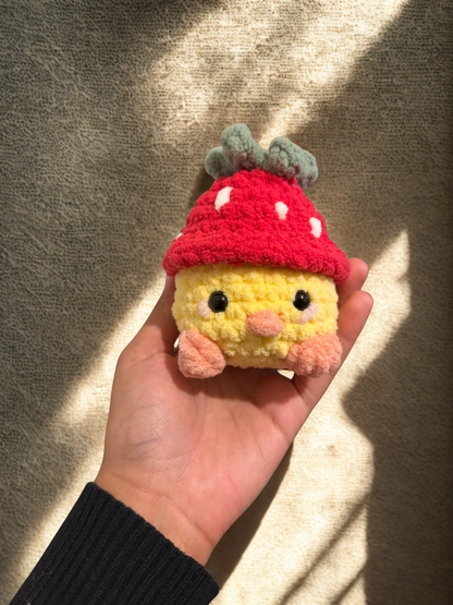 Crochet Baby Chick With Strawberry Hat