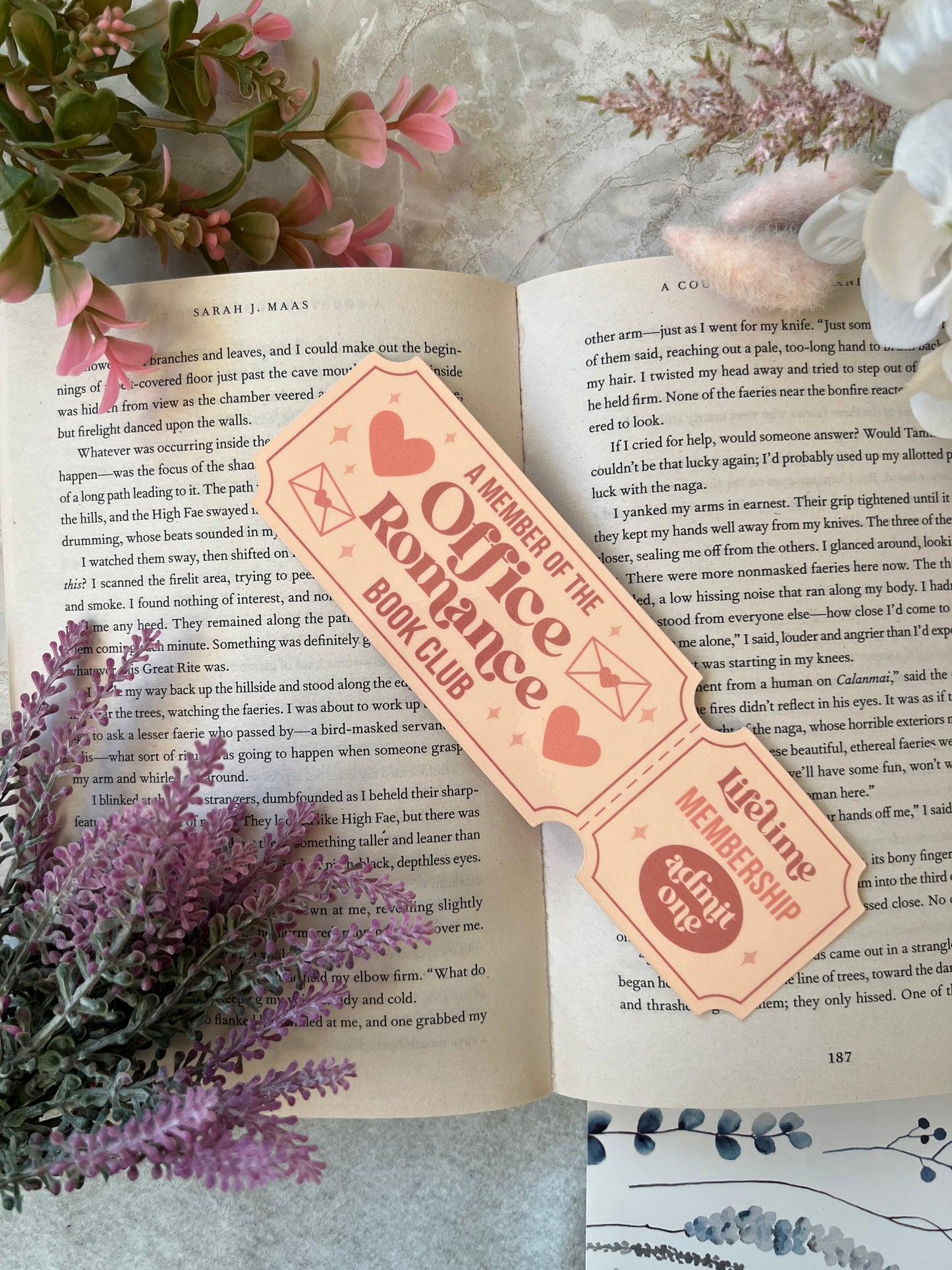 Cardstock Office Romance Ticket Bookmark