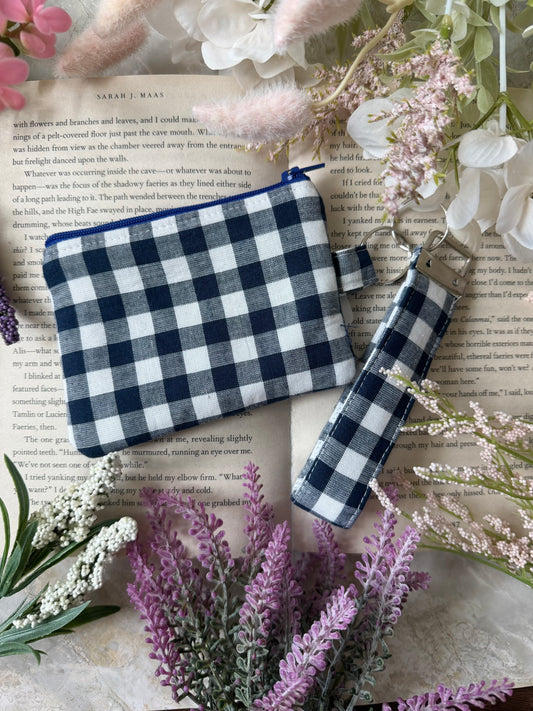 Wristlet & Pouch Set- Blue Gingham