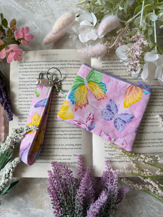 Wristlet & Pouch - Pink Butterfly