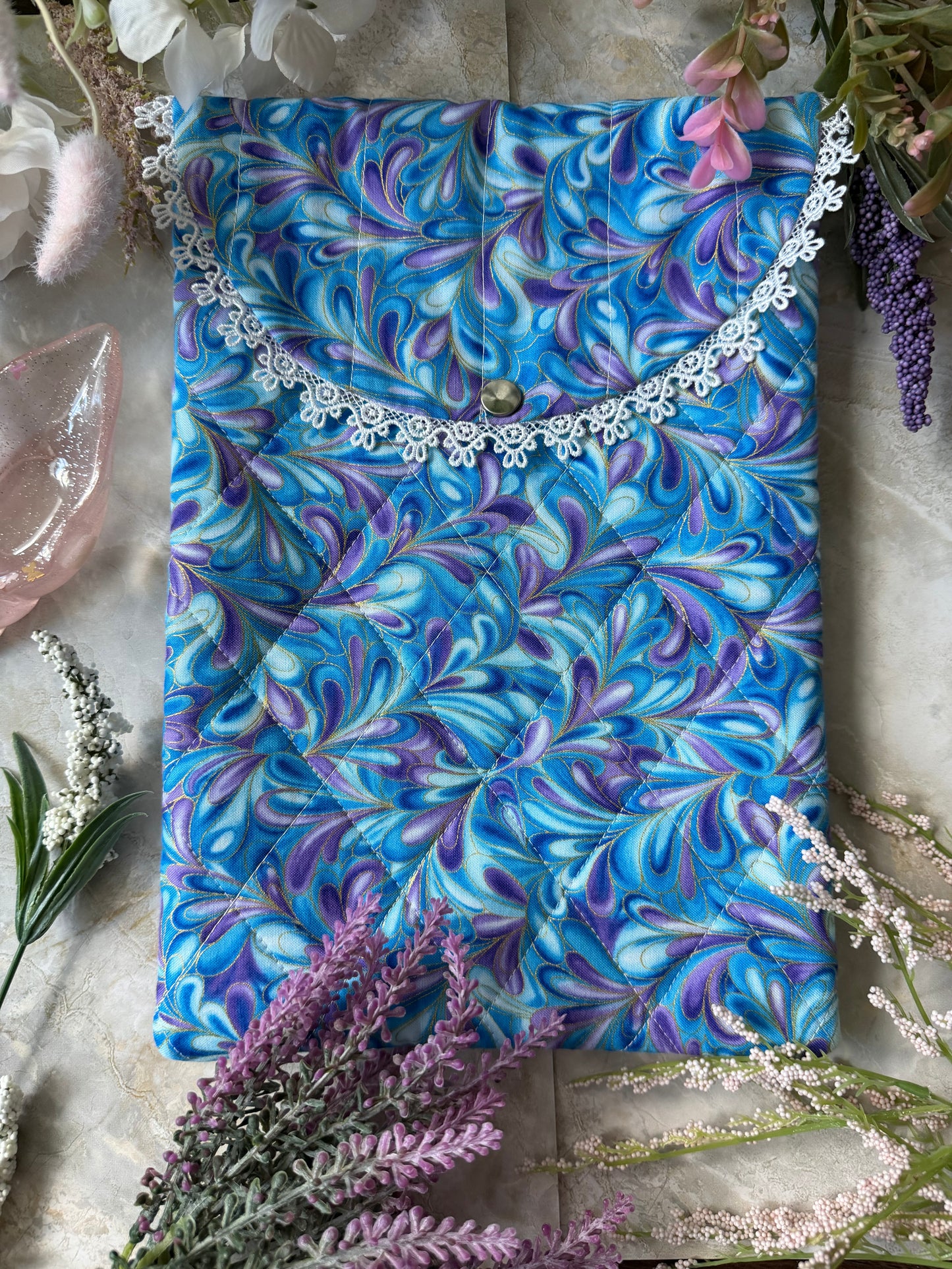 Lace Trim Book & Kindle Sleeve- Handmade Protective Covering