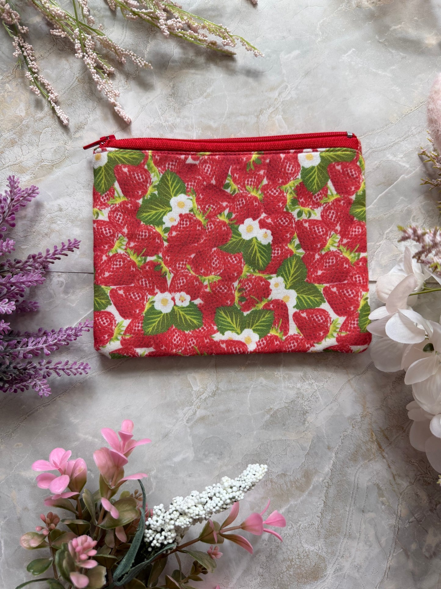 Handmade Strawberry Essentials Pouch