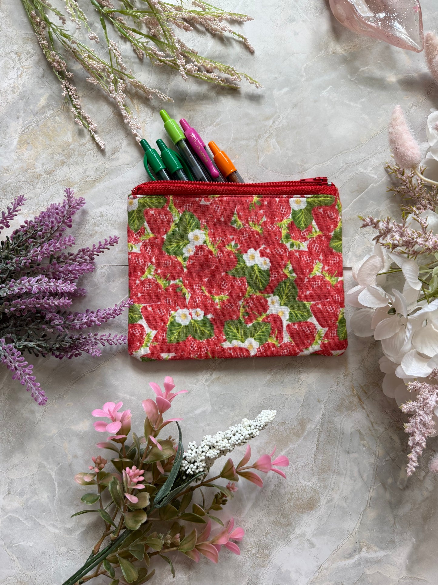 Handmade Strawberry Essentials Pouch