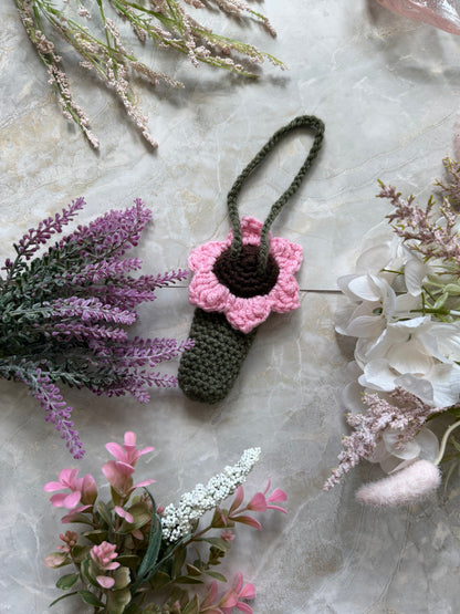 Crochet Lip Balm Holder- Pink Flower