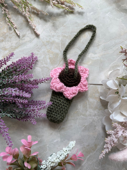 Crochet Lip Balm Holder- Pink Flower