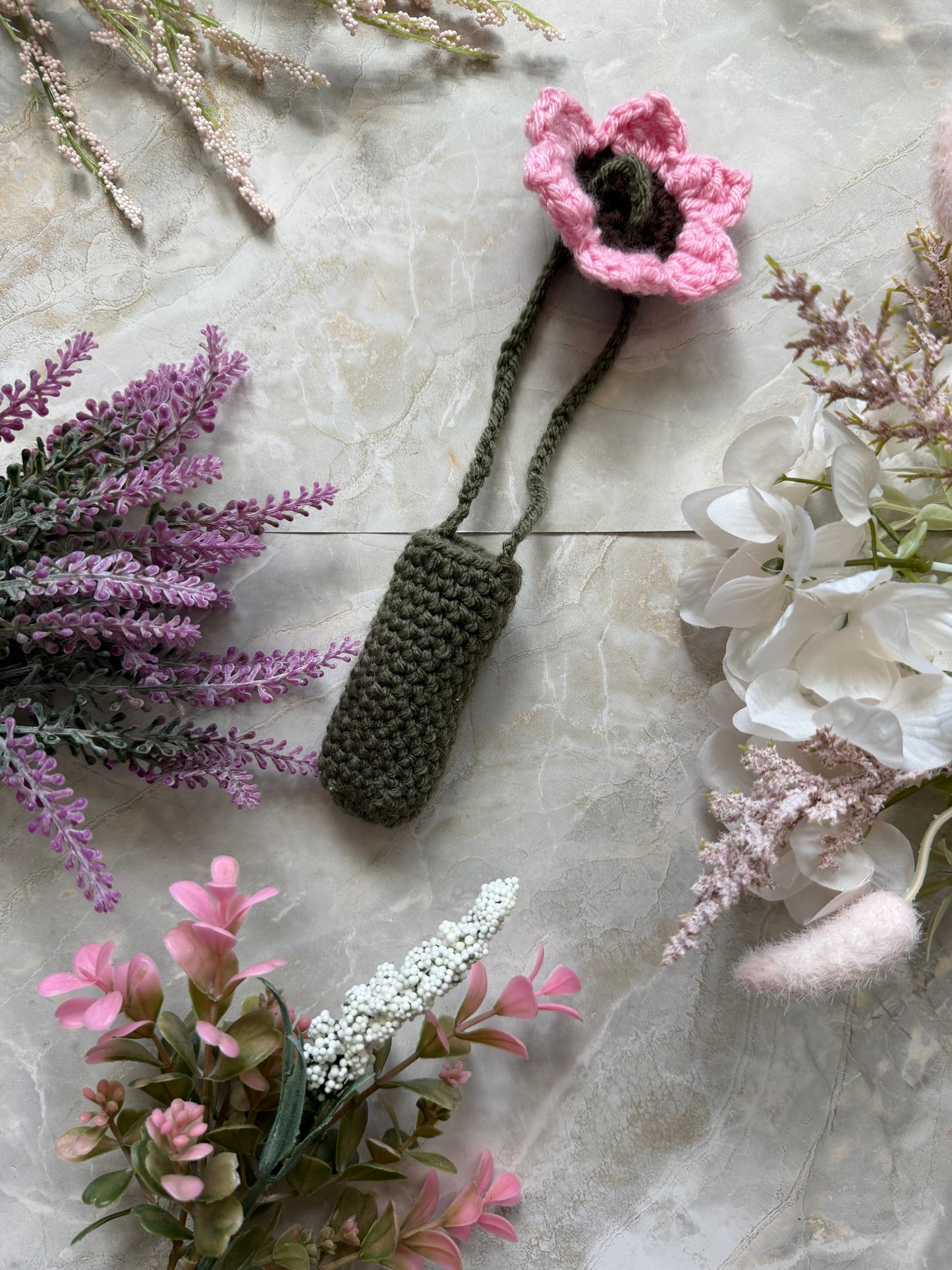 Crochet Lip Balm Holder- Pink Flower