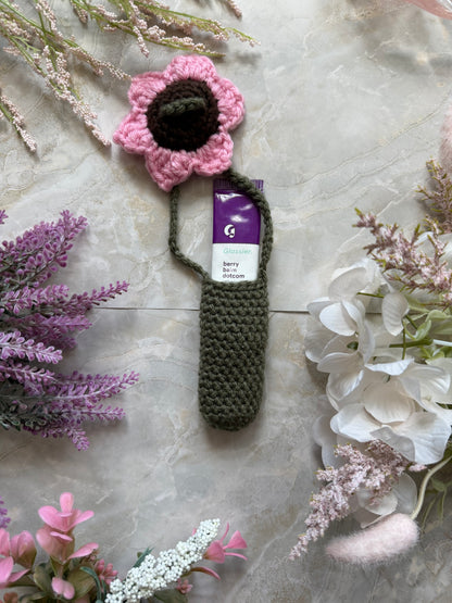 Crochet Lip Balm Holder- Pink Flower