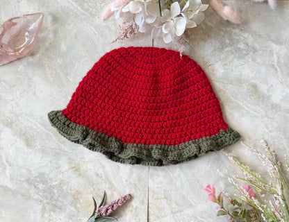 Crochet Bucket Hat- Strawberry