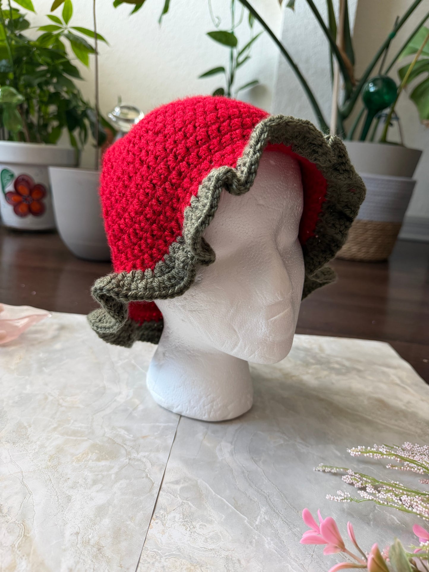 Crochet Bucket Hat- Strawberry