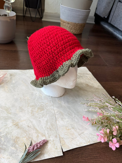 Crochet Bucket Hat- Strawberry