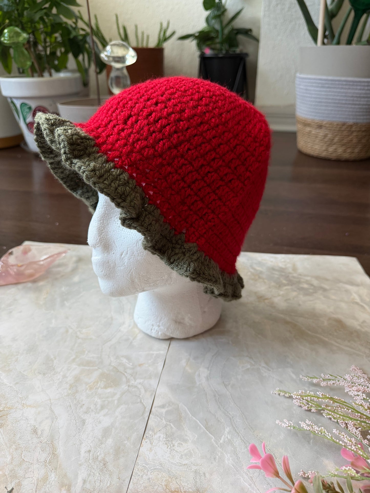 Crochet Bucket Hat- Strawberry