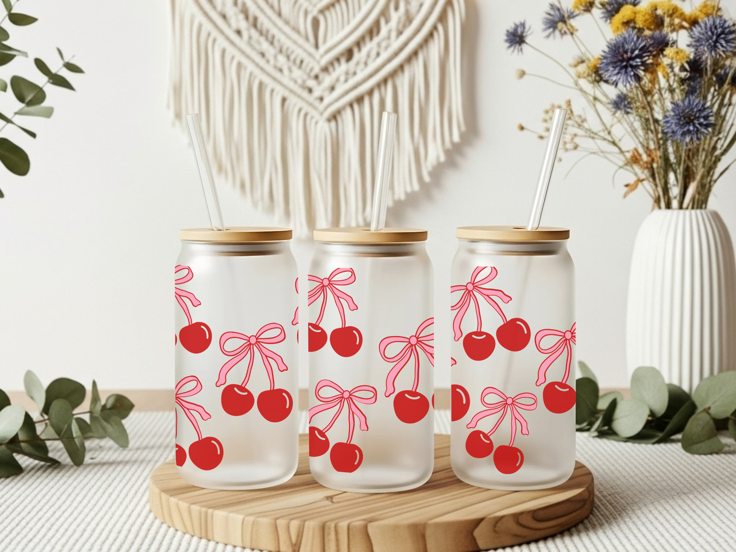 Frosted Glass Cup- Pretty Cherry