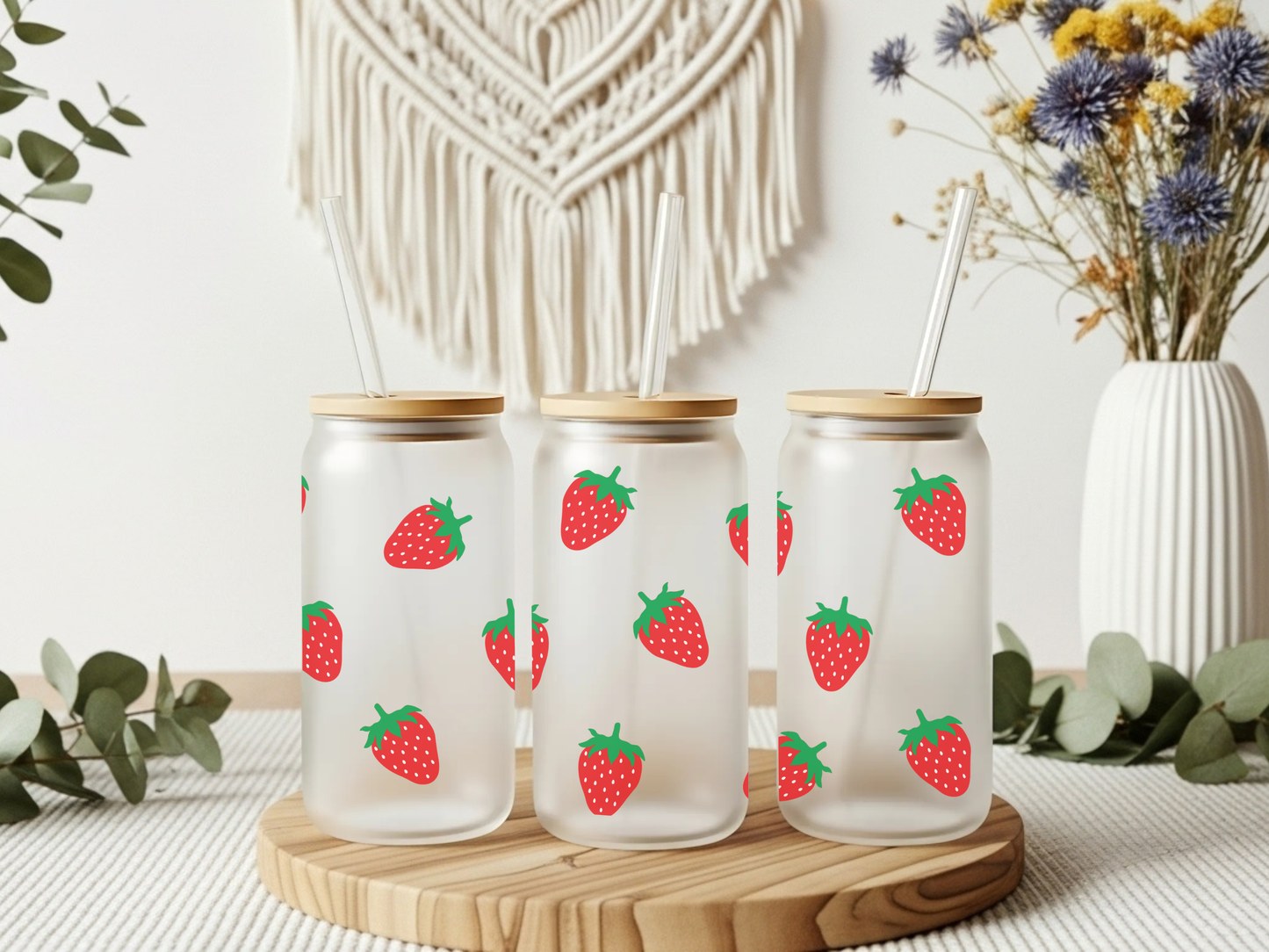 Frosted Glass Cup- Fun Strawberry