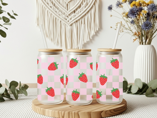 Frsoted Glass Cup- Checkered Strawberry