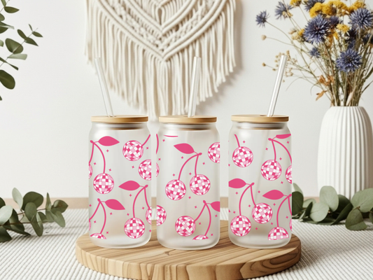 Frosted Glass Cup- Cherry Disco