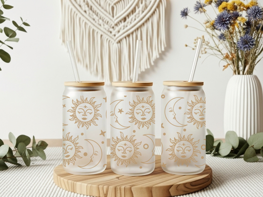 Frosted Glass Cup- Moon & Sun Fun