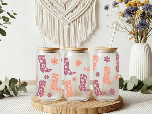 Frosted Glass Cup- Funky Cowboy