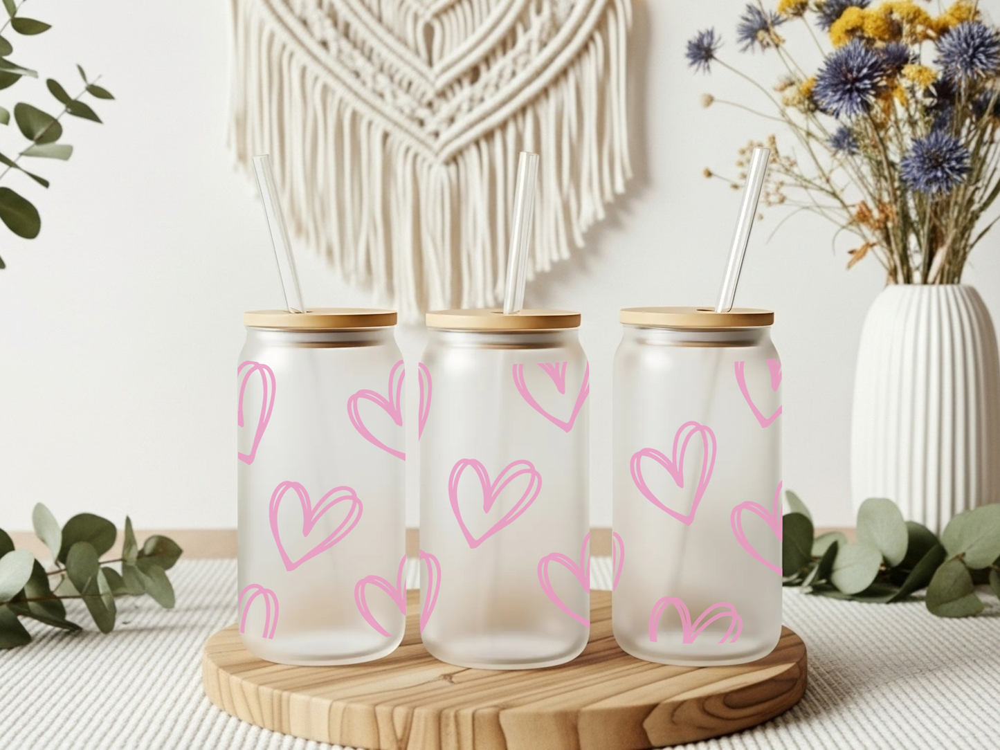 Frosted Glass Cup- Fun Hearts