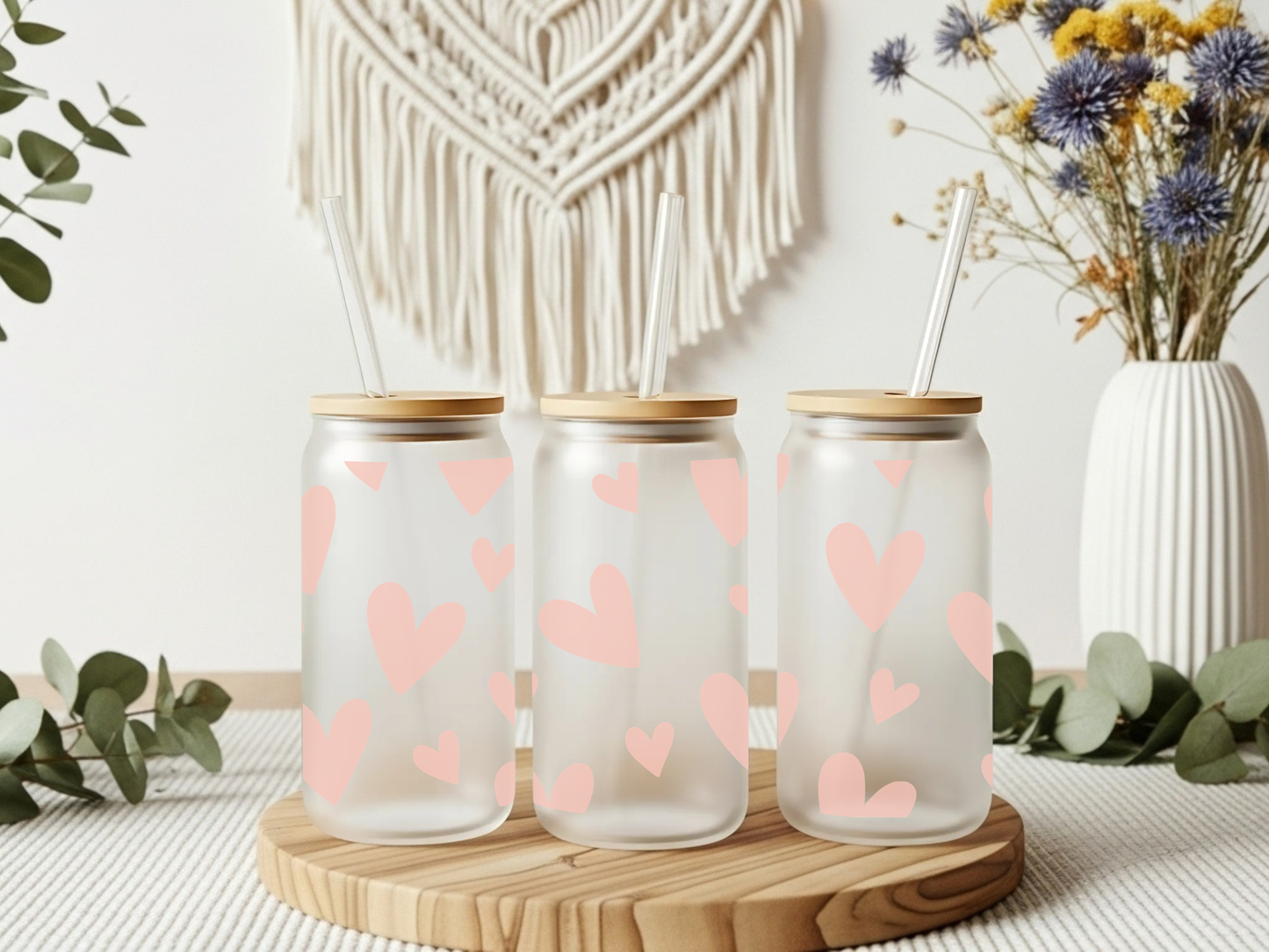 Frosted Glass Cup- Solid Hearts