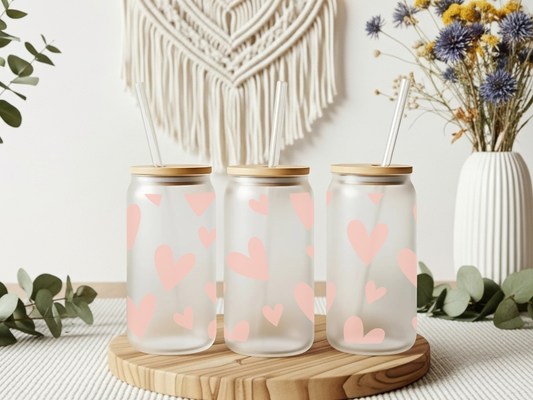 Frosted Glass Cup- Solid Hearts