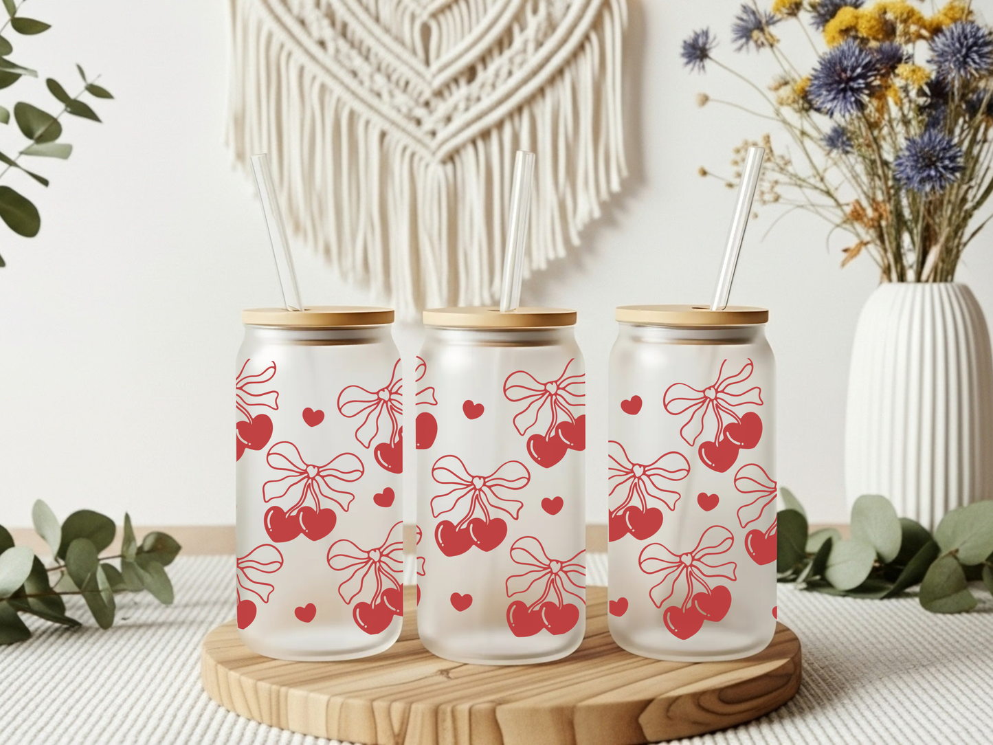 Frosted Glass Cup- Heart Cherry